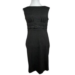 Adrienne Vittadini Women's Belted MIDI Sheath Dress Grey Black Size 6‎ NEW